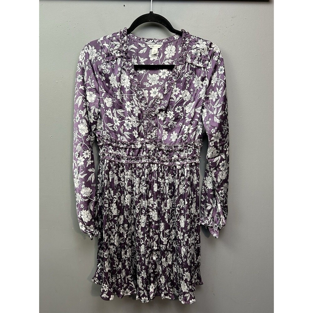 Cato Womens Floral Dress Womens Medium Purple White Pleated Ruffle Stretch